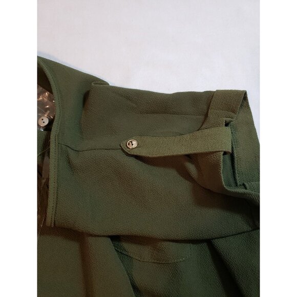 Sky Plus Womens Olive Button-Back 2X Blouse With Pocket & Shoulder Detail - Picture 6 of 14